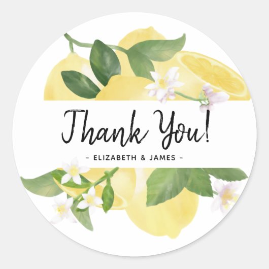 Moderne landelijke script dank je waterverf citroe ronde sticker (Voorkant)