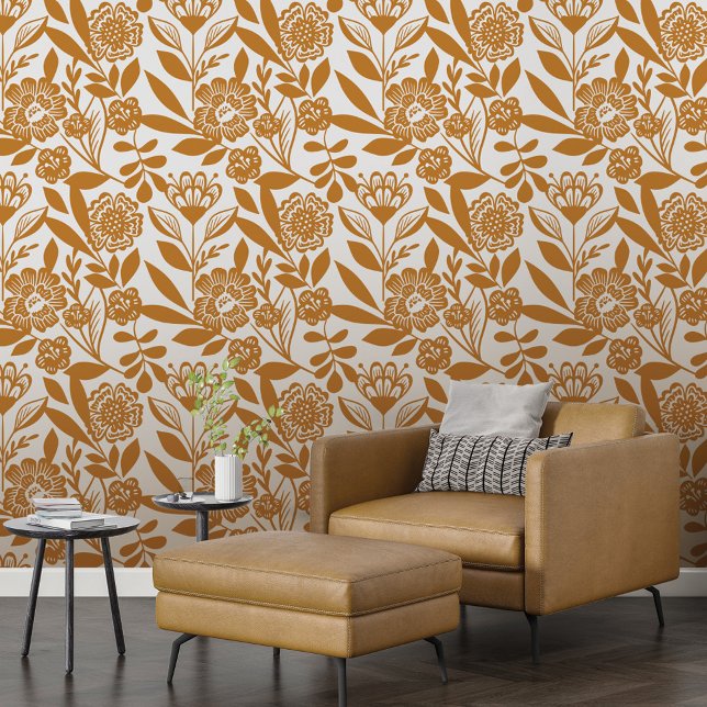 Moderne Landelijke Stijl Vet Geel Bloempatroon Behang (Modern Country Style Bold Yellow Floral Pattern Wallpaper)