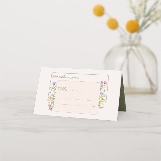 Moderne Landelijke Wilde Bloemen Bruiloft Plaatskaartje (Voorkant)