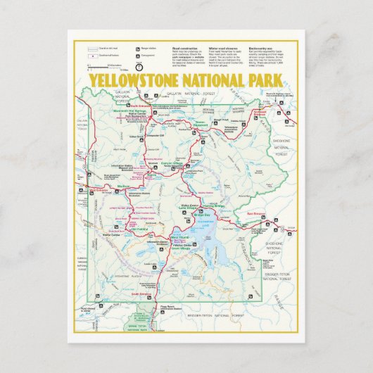 Moderne landkaart Yellowstone National Park Briefkaart (Voorkant)