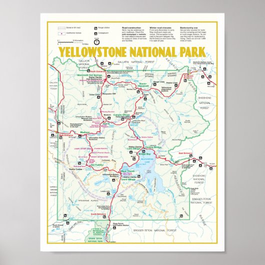 Moderne landkaart Yellowstone National Park Poster (Voorkant)