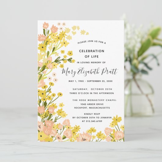 Moderne landroze bloemenbegrafenis kaart (Staand voorkant)