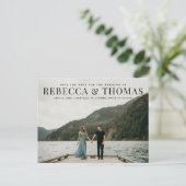 Moderne landschapsfotobruiloft met behoud van datu aankondigingskaart (Staand voorkant)