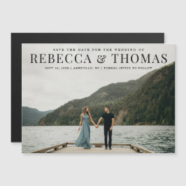 Moderne landschapsfotobruiloft met behoud van datu magnetische uitnodiging