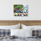 Moderne landschapsschildering, kuststad, boten canvas afdruk (Insitu (Slaapkamer))
