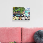 Moderne landschapsschildering, kuststad, boten canvas afdruk (Insitu (Woonkamer))