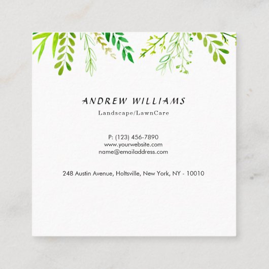 Moderne landschapszorg vierkante visitekaartje (Achterkant)