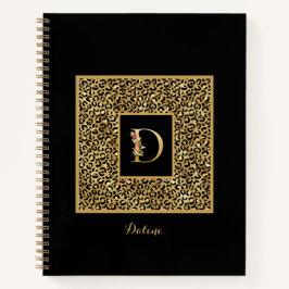 Moderne laopard Gold Personal Monogram Letter D Notitieboek