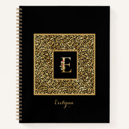 Moderne laopard Gold Personal Monogram Letter E Notitieboek