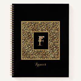 Moderne laopard Gold Personal Monogram Letter F Notitieboek