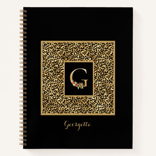 Moderne laopard Gold Personal Monogram Letter G Notitieboek (Voorkant)