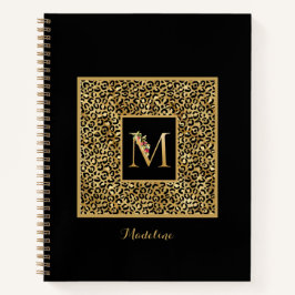 Moderne laopard Gold Personal Monogram Letter M Notitieboek