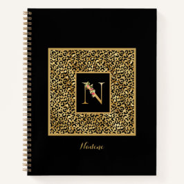 Moderne laopard Gold Personal Monogram Letter N Notitieboek
