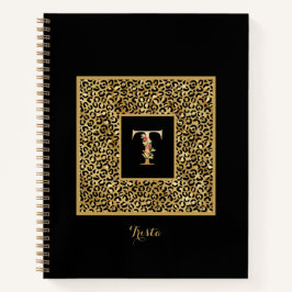 Moderne laopard Gold Personal Monogram Letter T Notitieboek