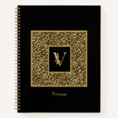 Moderne laopard Gold Personal Monogram Letter V Notitieboek (Voorkant)