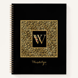 Moderne laopard Gold Personal Monogram Letter W Notitieboek