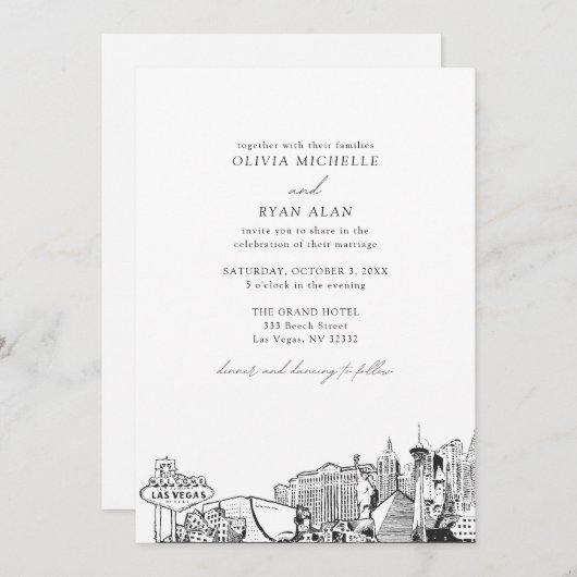 Moderne Las Vegas skyline zwart & wit bruiloft Kaart (Voorkant / Achterkant)