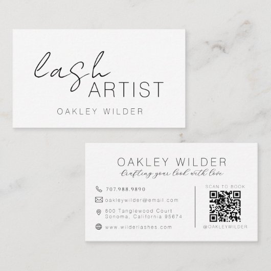Moderne Lash Artist Script QR-code Visitekaartje (Voorkant / Achterkant)