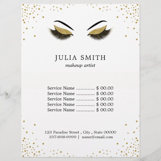 Moderne Lashes met Gold Glitter Makeup Artist Flyer (Voorkant)