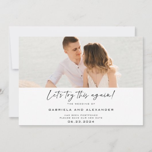 Moderne 'Laten we het nog eens proberen' kalligraf Save The Date (Voorkant)