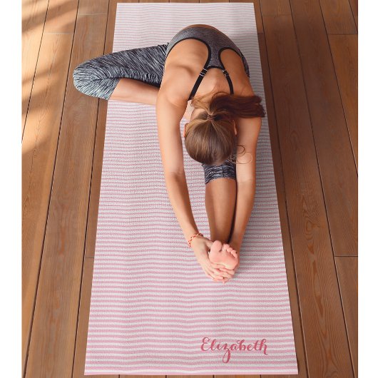 Moderne Latijnse roze witte stripes monogram oefen Yogamat