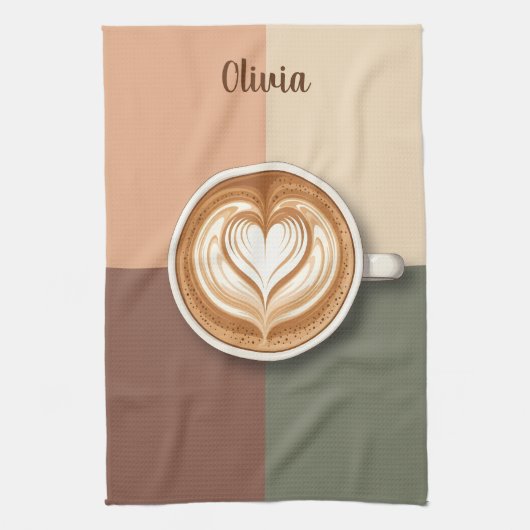 Moderne Latte Art Hart  Theedoek (Verticaal)