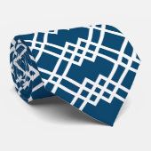 Moderne Lattice Geometric Ocean Blue & White Stropdas (Opgerold)