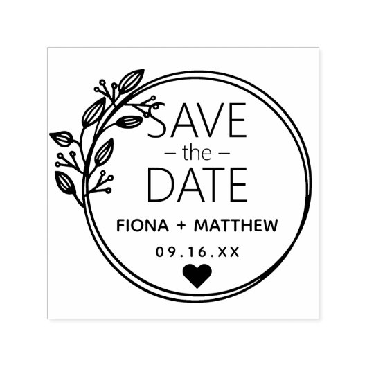 Moderne Laurel Circular Save the Date Wedding Zelfinktende Stempel (Design)