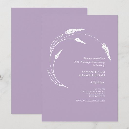 Moderne Lavendel 50e bruiloft Jubileum nodigt uit Kaart (Voorkant / Achterkant)