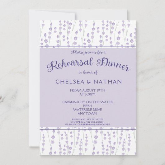 Moderne Lavendel Bloemen Repetitie Diner Uitnodigi Kaart (Voorkant)