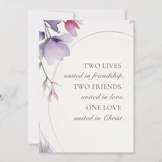 Moderne Lavendel Bloemenbijbel Christelijke bruilo Kaart (Achterkant)