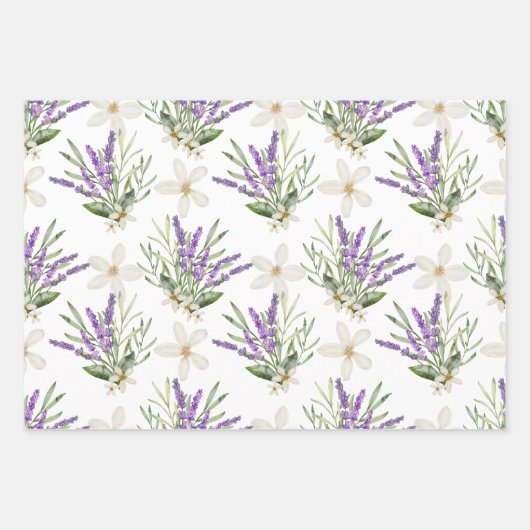 Moderne lavendel bloemige Trouw Inpakpapier Vel (Voorkant 3)
