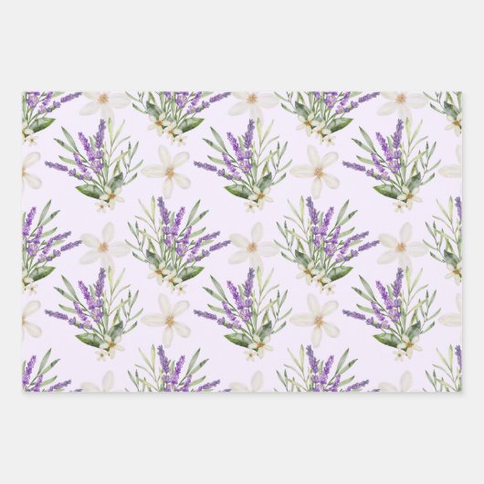 Moderne lavendel bloemige Trouw Inpakpapier Vel (Voorkant)