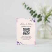 Moderne lavendel- en paarse bloemencode QR-huwelij Informatiekaartje (Staand voorkant)