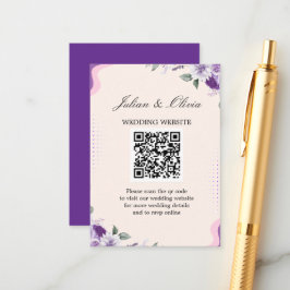 Moderne lavendel- en paarse bloemencode QR-huwelij Informatiekaartje