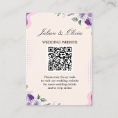 Moderne lavendel- en paarse bloemencode QR-huwelij Informatiekaartje (Voorkant)