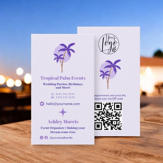 Moderne lavendel event planner foto qr code logo visitekaartje