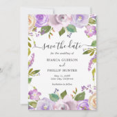 Moderne Lavendel Floral Elegant Bruiloft Save The Date (Voorkant)