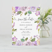 Moderne Lavendel Floral Elegant Bruiloft Save The Date (Staand voorkant)