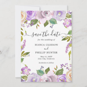 Moderne Lavendel Floral Elegant Bruiloft Save The Date