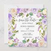 Moderne Lavendel Floral Elegant Bruiloft Save The Date (Voorkant)