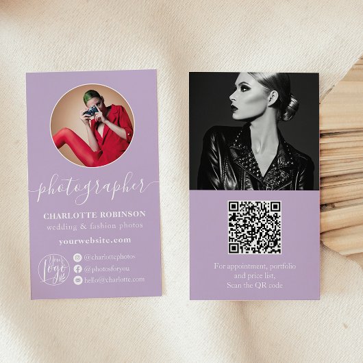 Moderne lavendel foto qr code logo fotograaf visitekaartje