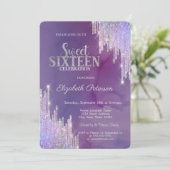 Moderne Lavendel Glitter Drips Paars Sweet 16 Kaart (Staand voorkant)