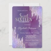 Moderne Lavendel Glitter Drips Paars Sweet 16 Kaart (Voorkant)