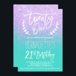 Moderne lavendel glitter typografie 21st Birthday Kaart<br><div class="desc">21ste verjaardag Een moderne uitnodiging van de 21ste verjaardag van de paarse lavender van Birthday met deze moderne, eenvoudige, elegante en chic white penseel handschrift typografie op mermaïd thema faux glitter douche ombre met aanpasbaar turquoise kleurenblok. Ideaal voor eenvoudige, elegante en moderne 21ste verjaardag of een verjaardagsfeestje. Als u een...</div>
