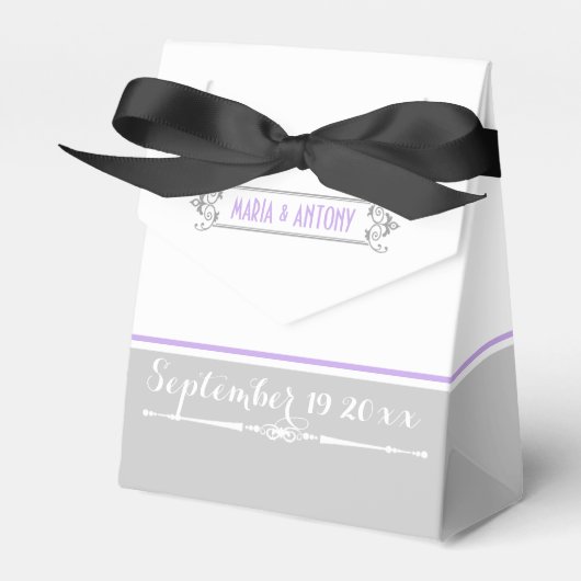 Moderne lavendel, grijze, witte bruiloft bedankdoosjes (Voorkant Zijde)