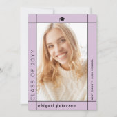 Moderne lavendel Klasse van 2024 afstuderen foto Aankondiging (Voorkant)