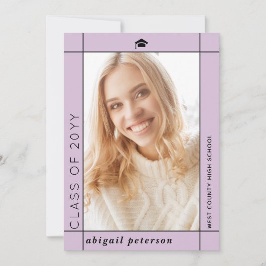 Moderne lavendel Klasse van 2024 afstuderen foto Aankondiging (Voorkant)