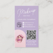 Moderne lavendel make-up logo Qr code 2 foto's Visitekaartje (Voorkant)