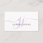 Moderne Lavendel Monogram Vrouwelijke Script Naam Visitekaartje (Voorkant)